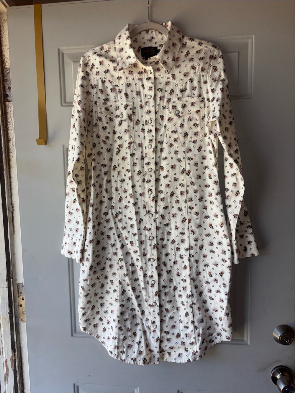 Pendleton floral horseshoe print pearl snap shirtdress size S